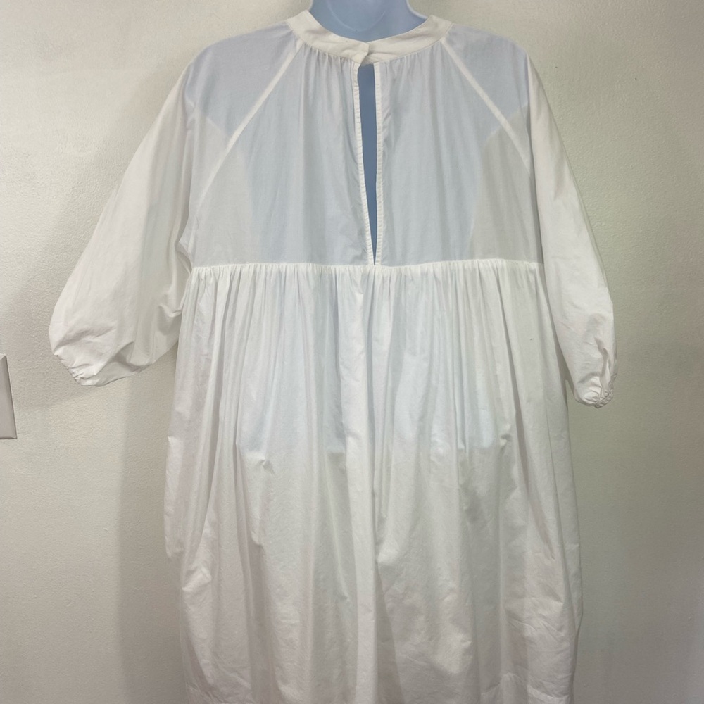Everlane Shirred Mini Dress Women Large White Poplin Resort Minimalist Classic - Picture 6 of 10